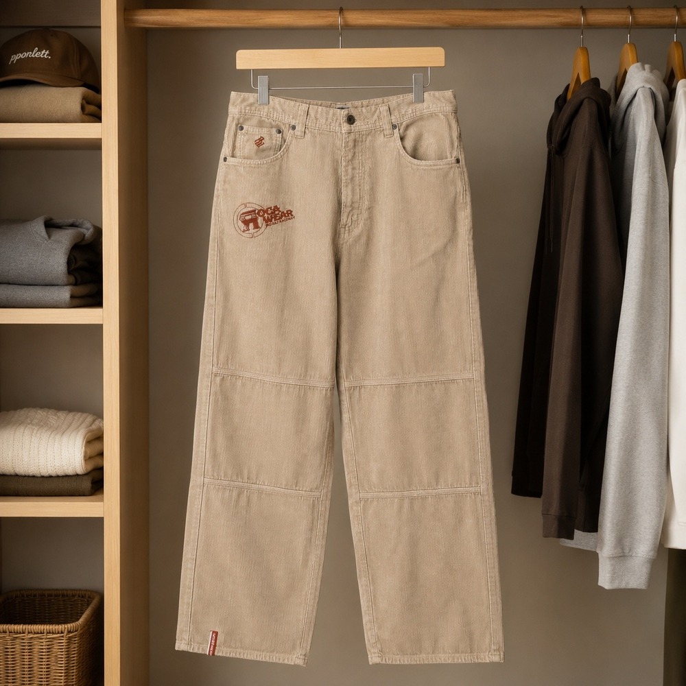 Rocawear Pants Mens 36x34 Tan Corduroy Paneled Leg Baggy Y2K Hip Hop Wide Leg